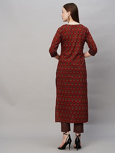 ANNI DESIGNER Women's Cotton Blend Printed Straight Kurta with Pant (Nita Maroon_XL_Maroon_X-Large)