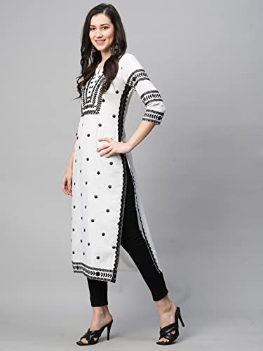 GoSriKi Women's Cotton Blend Embroidered Straight Kurta (Stho-White-Nw2-GS_XL_White_X-Large)