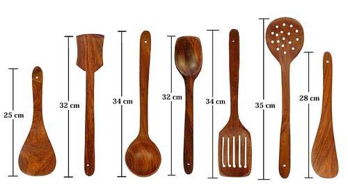 Vudy 7 PCS Wooden Spoons and Spatula for Cooking, Sleek, Sold and Non-Stick Cookware for Home Use and Kitchen Décor