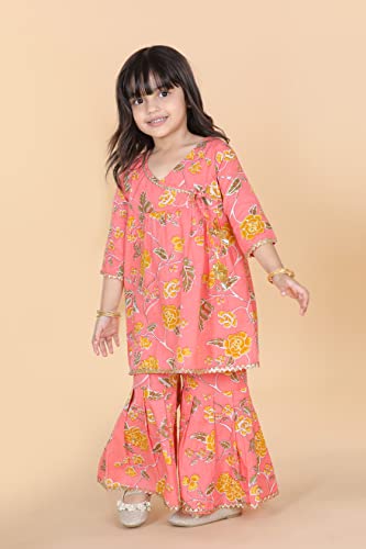 ADIVA Kids Floral Printed Kurta Sharara Set for Girls (G-1051-PEACH-16)