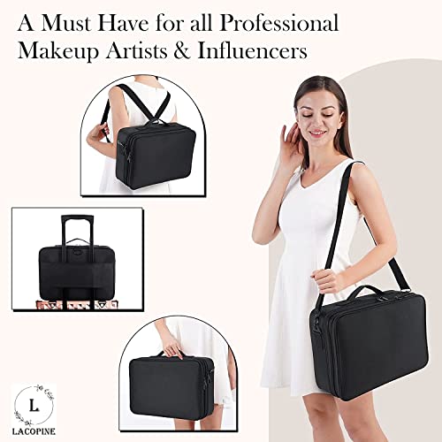 LACOPINE Portable 29 Cms Cosmetic Organizer with Shoulder Straps Multi Functional Cosmetic Bag Makeup Handbag for Travel & Home Gift (Black)