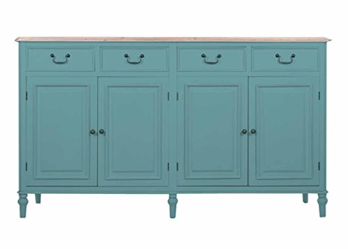 APRODZ Solid Wood Cancun Storage Sideboard Cabinet with 4 Door and 4 Drawer for Living Room Kitchen (Scuba Blue Finish)