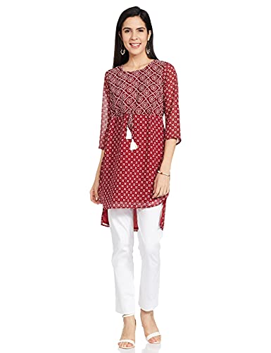 Indya Women's Georgette Regular Kurta (ITN03208_Maroon_S)