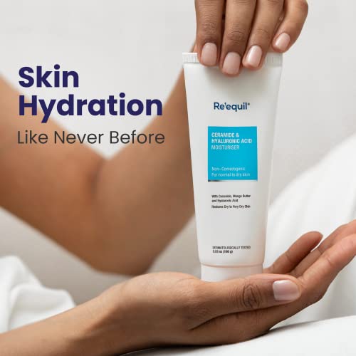 Re’equil Ceramide & Hyaluronic Acid Moisturiser | Fragrance Free Moisturizer for Face | Long Lasting Hydration | Suitable for Normal To Dry Skin | 100g