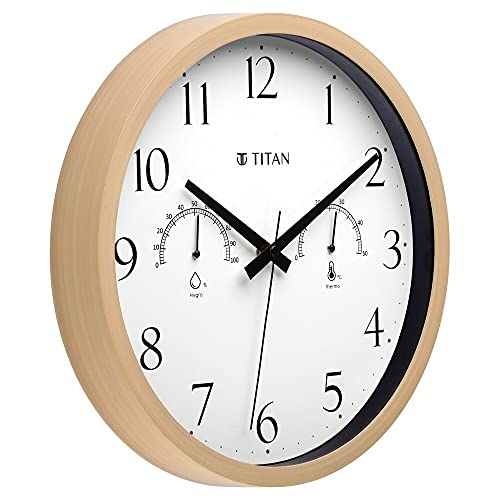 Titan Contemporary Wooden Finish White Wall Clock with Thermometer & Hygrometer - 30 cm x 30 cm (Medium)