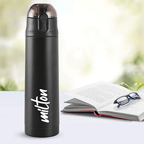 Milton New Crown 900 Thermosteel Hot or Cold Water Bottle, 750 ml, Black | Easy to Carry | Office Bottle | Hiking | Trekking | Travel Bottle | Gym | Home | Kitchen Bottle