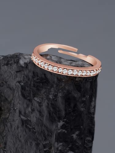 ZAVERI PEARLS Rose Gold Cubic Zirconia Contemporary Brass Sleek Adjustable Ring For Women-ZPFK10902