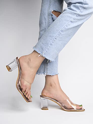 Shoetopia Women and Girls Transparent Pink Block Heels