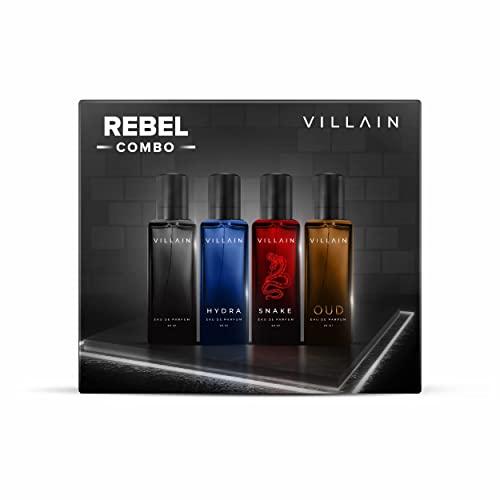 Villain Rebel Luxury Perfume Gift Set for Men 4x20 ml with Woody, Oud, Musk, Aqua Perfume | Luxury Long Lasting Fragrance | Men Fragrance Set | Perfume Combo Set For Men|EDP Perfume Combo