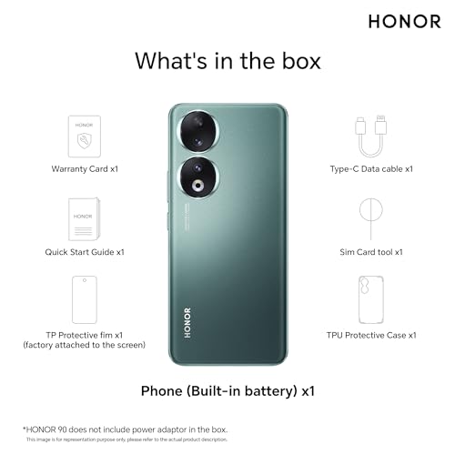 HONOR 90 (Emerald Green, 8GB + 256GB) | India's First Eye Risk-Free Display | 200MP Main & 50MP Selfie Camera | Segment First Quad-Curved AMOLED Screen | Without Charger