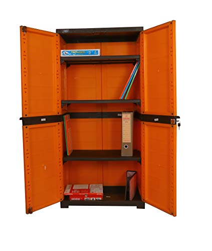 Prima Alfa 2 Plastic Cabinet for Storage | Space Organizer | Shelves | Cupboard | Living Room | Kids | Multipurpose for Home Kitchen & Office Orange & Brown Color
