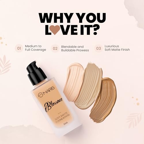 MARS Blossom Soft Matte Foundation Lotion | Blendable & Buildable | Flawless Base Foundation for Face Makeup (30 ml) (05-BUFF)