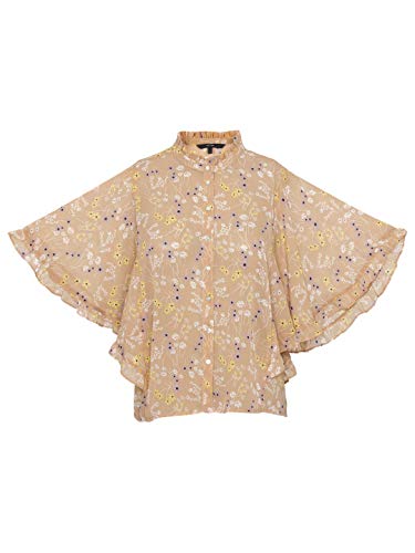 VERO MODA Womens Ruffle Collar Floral Printed Top (Beige_Medium)