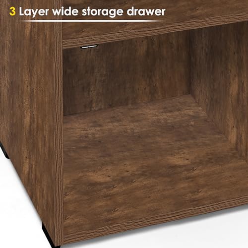 ABOUT SPACE Wooden Cabinet - 3 Tier Engineered Wood Storage Cabinet for Living Room with Magnetic Door, Space Saving Furniture for Home, Office, Kitchen (Walnut - L 1.5 x B 1.2 x H 3.5 ft)