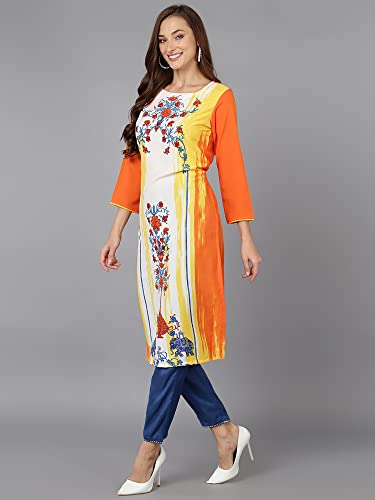 Vaamsi Women's Polyester Ethnic Motifs Straight Kurti (PK1474A_Orange_L)