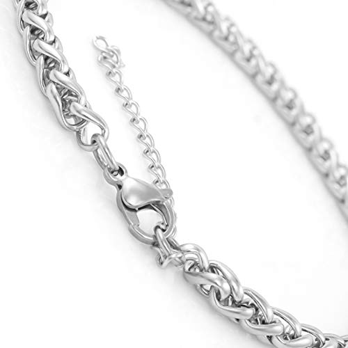 Nakabh 8 inch Stylish Chain Style Stainless Steel Bracelet for Men Boys Unisex (Silver)