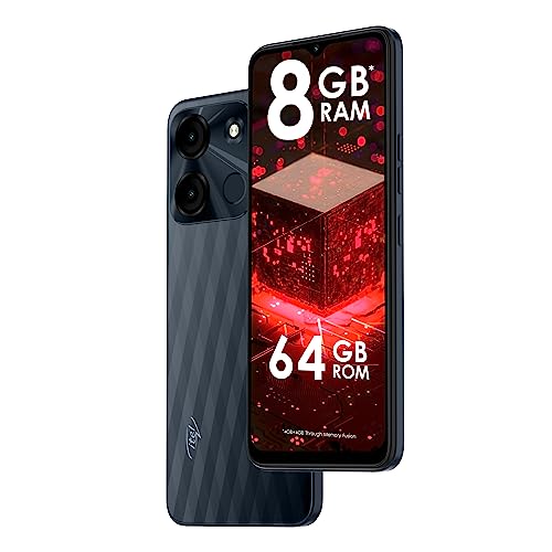 itel A60s (4GB RAM + 64GB ROM, Up to 8GB RAM with Memory Fusion | 8MP AI Rear Camera | 5000mAh Battery with 10W Charging | Faceunlock & Fingerprint -Shadow Black