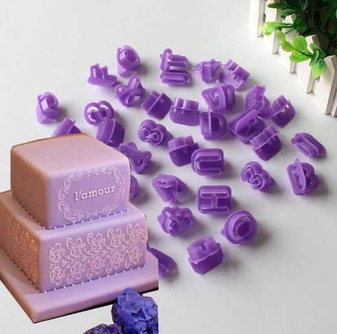 Grizzly® Alphabet Letter Number Fondant Cake Biscuit Baking Mould DIY Fondant Cake Embosser Cookie Cutters, Set of 40, Purple