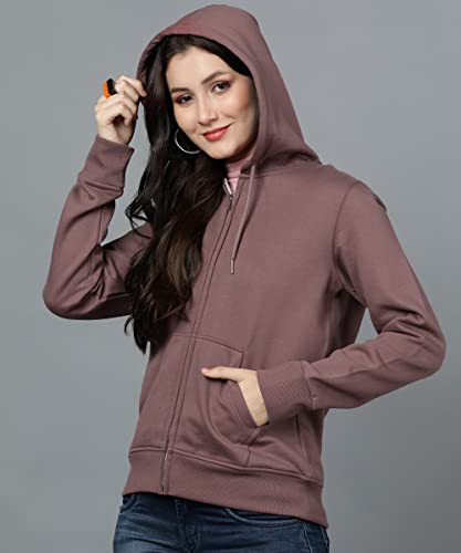 Alan Jones Clothing Women's Cotton Blend Hooded Neck Sweatshirt (WM17-SS01-VNG-L_Vinegar_Brown_L)