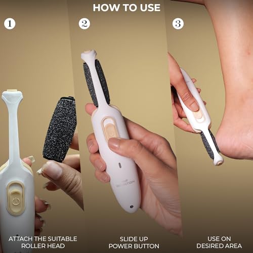 WINSTON Callus Remover for Feet | 1 Year Warranty | Foot Scrubber for Dead Skin, Rechargeable Pedicure Machine, Dead Skin Remover, Heel Scrubber for Feet, 2 Waterproof Roller Heads, 2 Modes - White