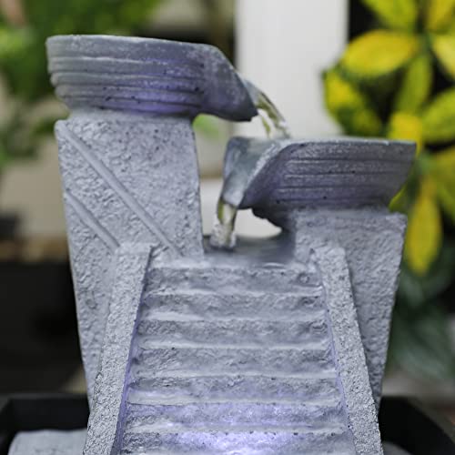 HomeTown Impression Two Bowls Polyresin Water Fountain 13X17Cm in Grey Colour