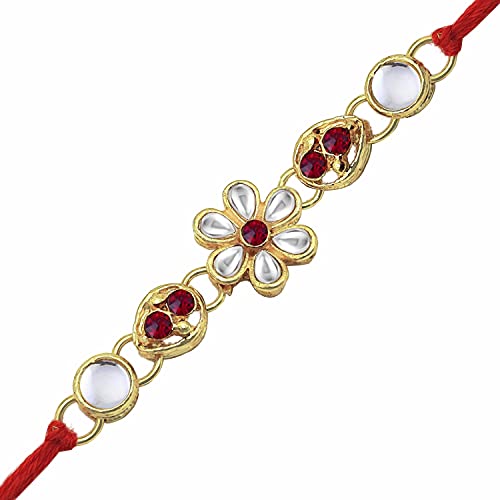 Ascension Designer Kundan Meena Rakhi Raksha Bandhan Gift Band Moli Bracelet Stone Design Rakhi for Brother bhaiya bro with Roli Tilak Pack (Pack of 1)