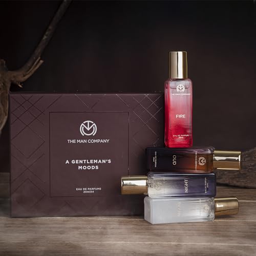 The Man Company Specially Curated Perfume Gift Set for Men 4*20ml - A Gentleman’s Moods | Premium Long-Lasting Fragrance | Luxury EAU DE Parfum | Night For Date | Blanc For Office | Fire For Party | Oud For Outing