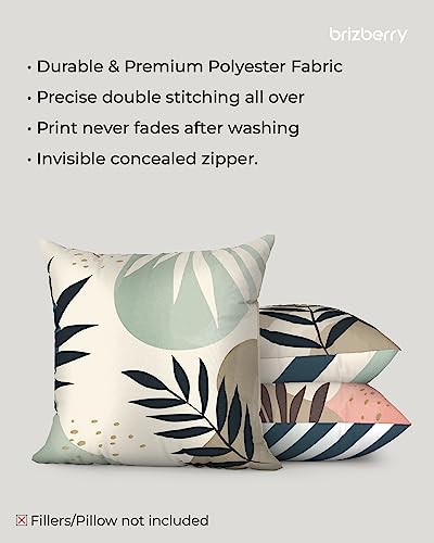 Brizberry® Designer Decorative Satin Kusan Throw Pillow Covers, Both Double Side Printing, Cushion Covers 16 inch x 16 inch, Set of 5, Leaf (Design 15)