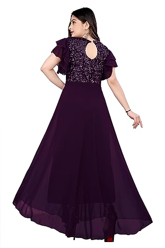 Wazix Fancy fit and Flare Gown. (Small, Purple)