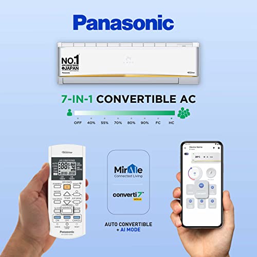 Panasonic 2.2 Ton 4 Star Inverter Split Smart AC (Copper, 7 in 1 Convertible, Twin Cool Inverter, Wifi enabled, 4 Way Swing, PM 0.1 Air Purification Filter,CS/CU-QU26ZKYF, 2023 Model, White)