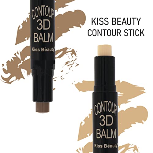 Kiss Beauty Dual-Ended Contour Stick, 2-in-1 Contour Stick with Contouring Shade and Highlighter, Easy-to-Blend Formula, for a Defined and Chiseled Look, Light/Medium SH-03 (Light)