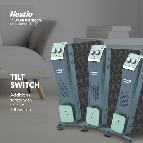 Havells Hestio 13 Wave Fin OFR 2900 Watt with 3 Heat Setting "1000W/1500W/2500W" & PTC Heater 400W (Blue & Black)