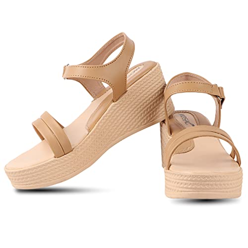 Mosac Women Beige Wedges Sandals Comfortable and Stylish Sandal Wedges
