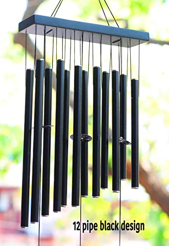 Paradigm Pictures Wind Chimes for Home Positive Energy for Balcony Bedroom (Black 12 Pipe)