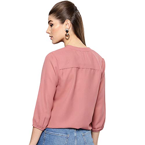 Harpa Women Round Neck Solid Pink Top (GR5691_Pink-Medium)