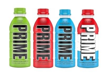 Prime Hydration Drink Variety Energy Drink Electrolyte Beverage (Lemon Lime, Tropical Punch, Blue Raspberry, Ice Pop) Each 500ml (Pack OF 4)