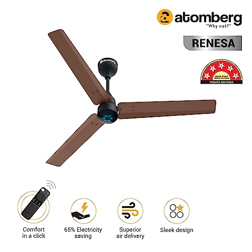 atomberg Renesa 1200mm BLDC Motor 5 Star Rated Sleek Ceiling Fans with Remote | Upto 65% Energy Saving | 2+1 Year Warranty (Brown and Black) | Winner of National Energy Conservation Awards (2022)