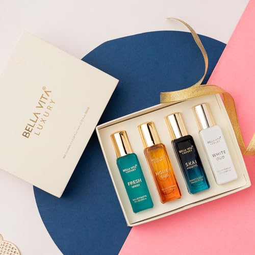 Bella Vita Luxury Unisex Eau De Parfum Gift Set 4 x 20ml for Men & Women with SKAI, FRESH, WHITEOUD, HONEY OUD Perfume|Long Lasting EDP Fragrance Scent