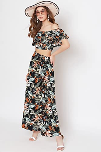 COOL AND CASUAL Women's Floral Printed Two Piece Dress Western Maxi Dress For Women (Small) Multicolour