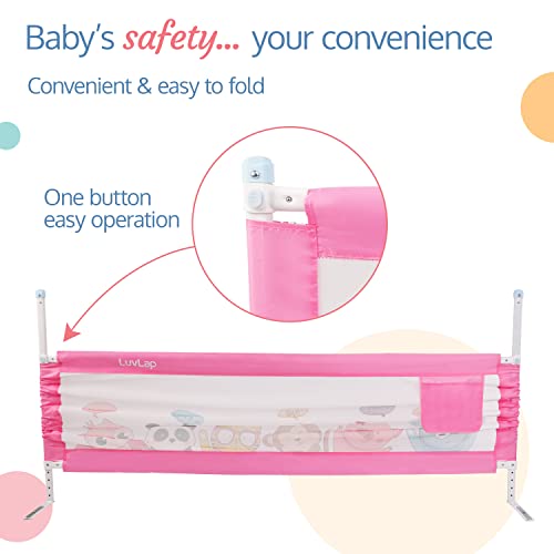 LuvLap Comfy Baby Bed Rail Guard for Baby (6 ft x 2.3 ft), 180cmx72cm, Bed rails for baby & Toddler safety, Portable baby bed fence, Adjustable Height, Single side bed rail for baby, printed Pink