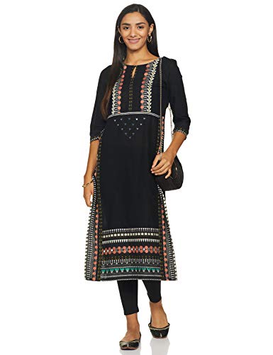 W for Woman Women's Cotton Kurta (18AUW17482-62566_Black_XS (6))