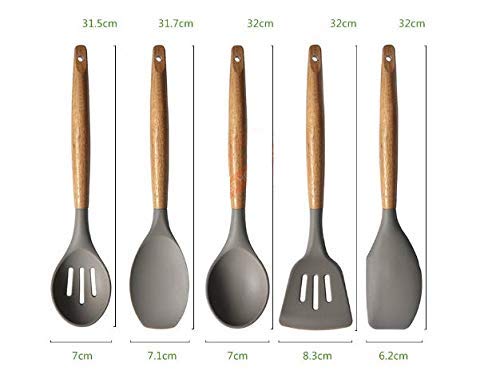 P-Plus International Silicone Spatula Set 5-Piece - 500ºF Heat-Resistant Baking Spoon Spatula - Seamless One-Piece Design Easy to Clean - Non-Stick Silicone Stainless Steel Core (Wooden 5A)