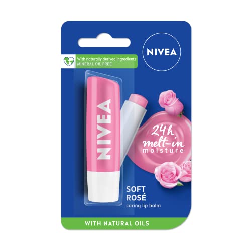 NIVEA Soft Rose Shine 4.8g Lip Balm|24 H Melt in Moisture Formula|Natural Oils|Glossy Finish