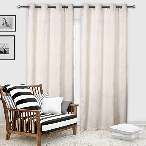 Ultica Fab Velvet Curtains for Door 7ft Set of 2 | Emboz Panels for Home and Office Decor | Eyelet Grommet Curtains for Living Room Kitchen Hall, 4 x 7 Feet (Cream)