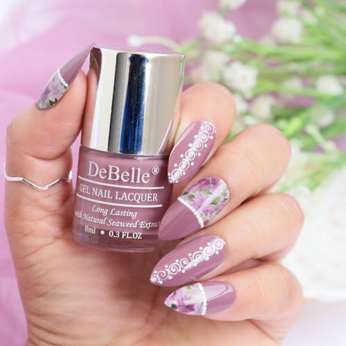 DeBelle Gel Nail Polish Majestique Mauve (Mauve Nail Paint)|Non UV - Gel Finish |Chip Resistant | Seaweed Enriched Formula| Long Lasting|Cruelty and Toxic Free| 8ml Glossy Finish