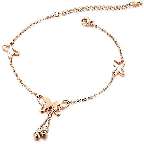 YouBella Fashion Jewellery 18k Rose Gold Plated Butterfly Anklet for Women and Girls