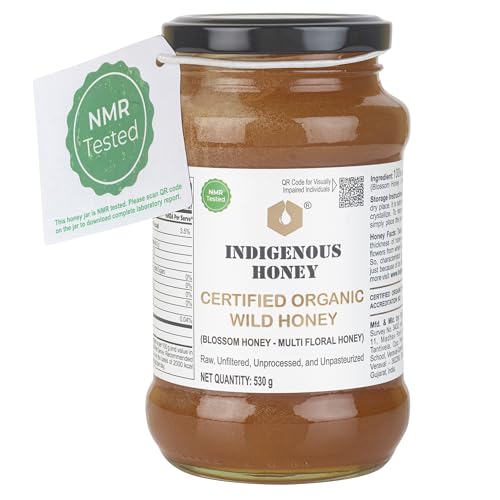 INDIGENOUS HONEY Raw Organic Honey NMR Tested NPOP Organic Certified Pure Natural Unprocessed Original Honey - 530 g Glass Jar (Pack of 1)