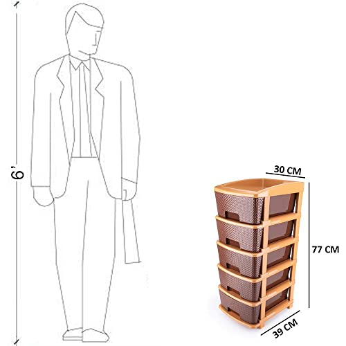 TEX-RO Plastic Modular Drawer Storage Chest Of Drawers Organizer Storage Box, Large Stomo Racks For Multipurpose Anti-slip Shoes Organizers | Brown | 5 Layer