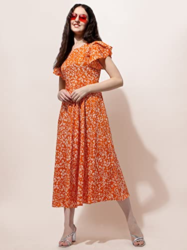 OOMPH! Midi Dresses for Women, Beach, Orange - md516