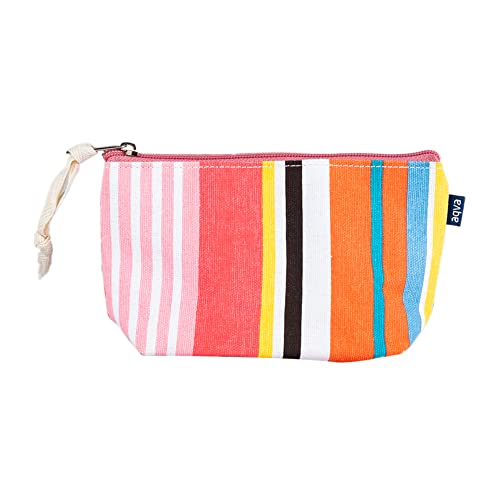 AQVA Pack of 3 Printed Cotton Canvas Pouch, Cosmetic Makeup Bag, Multi-Function Beach Travel Bag, Coin Purse, Pencil Holder, Large Capacity Toiletry Bags for Women & Men (Stripe)